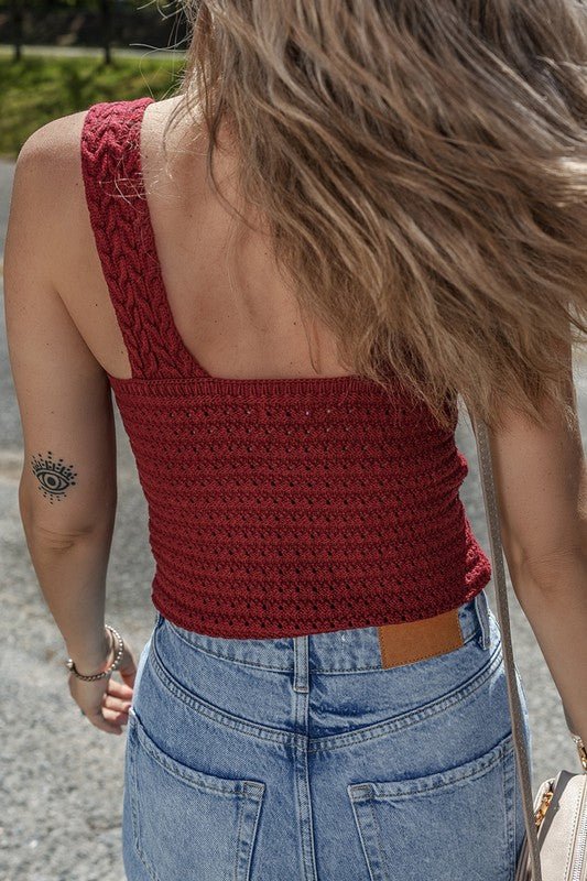 Burgundy Cable Knit Pointelle Slim Sweater Vest - Robbi & Angel