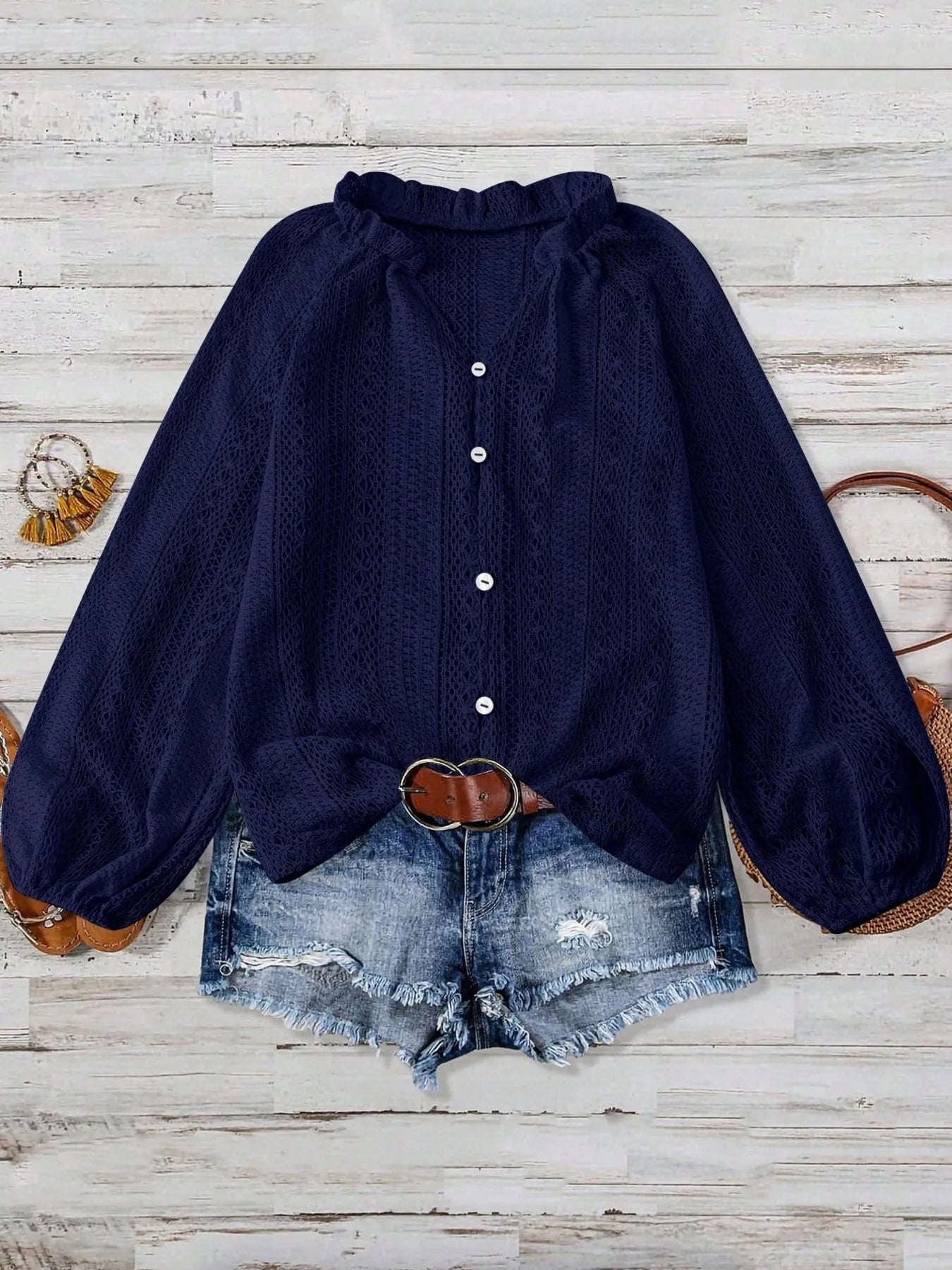 Crochet Notched Button - Front Shirt - Robbi & Angel