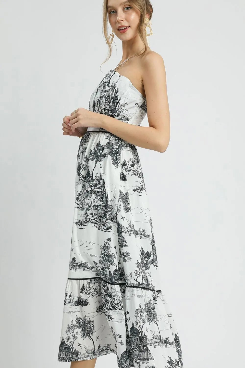 Umgee Printed Tiered Tube Midi Dress - Robbi & Angel