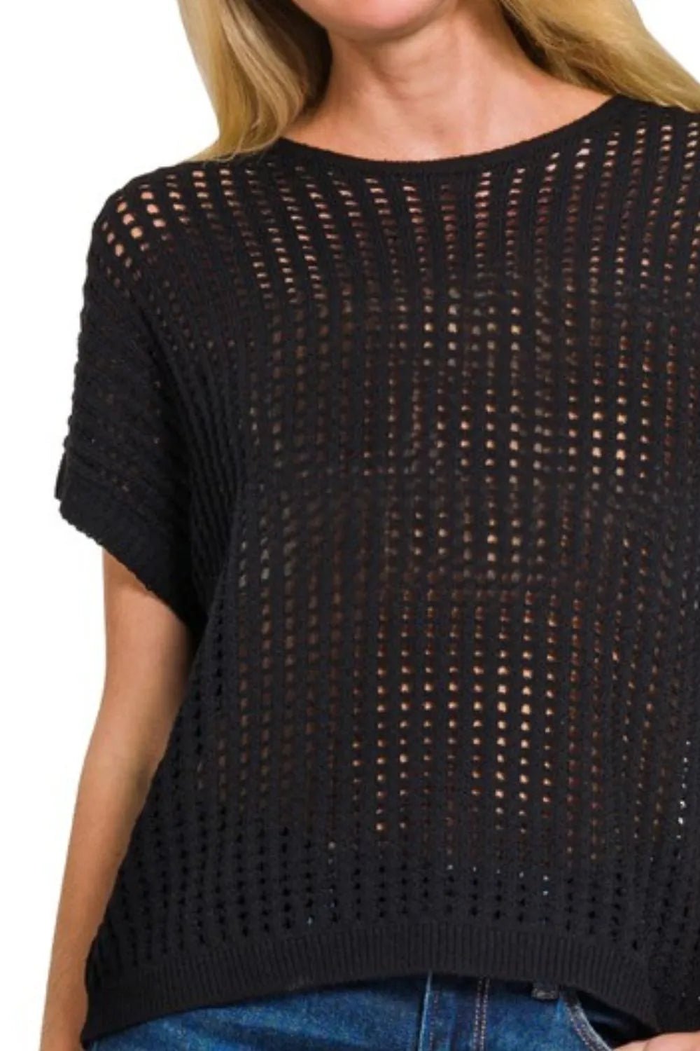 Zenana Viscose Crochet Knit Sheer Hollow Sweater - Robbi & Angel