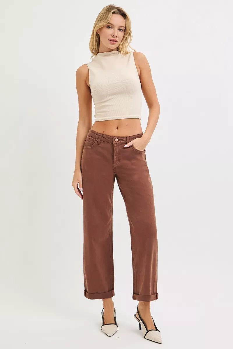 RISEN Full Size Tummy Control Mid Rise Ankle Barrel Baggy Plus Size - Robbi & Angel
