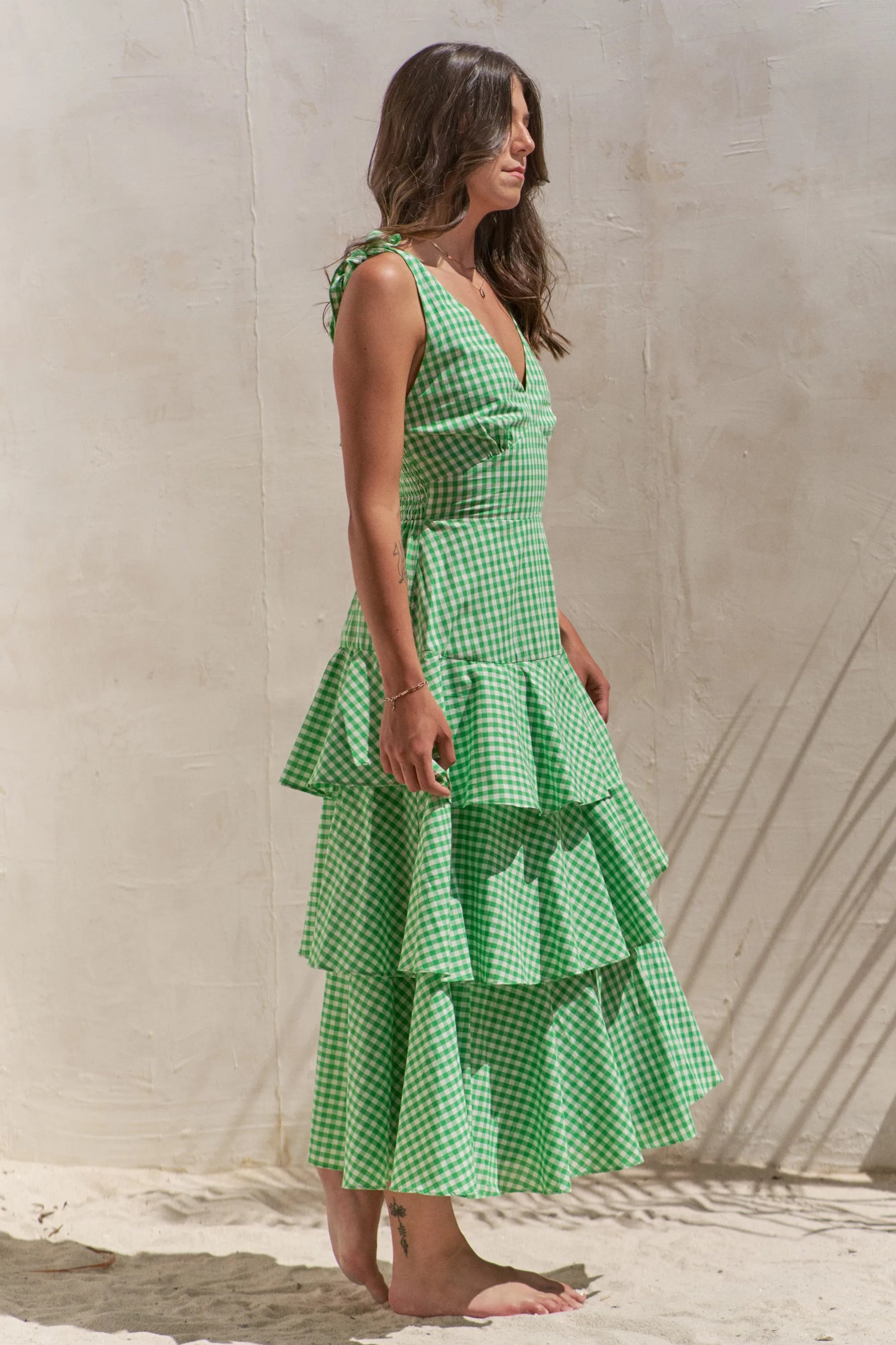 Jade By Jane Sleeveless Gingham Print Tiered Midi Dress - Robbi & Angel