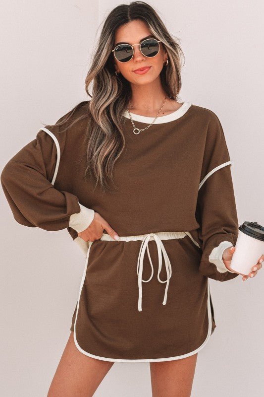 Colorblock Long Sleeve Top and Skort Set - Robbi & Angel