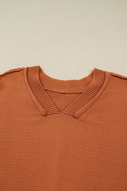 Colorblock Raw Edge Bubble Sleeve V - Neck Sweater - Robbi & Angel