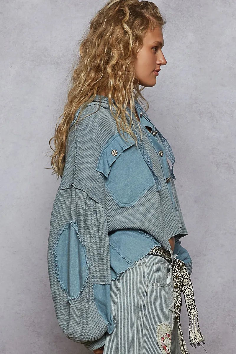 POL Contrast Cropped Jacket with Raw Edge Detail - Robbi & Angel