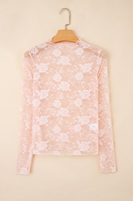 Floral Lace Sheer Mesh Long Sleeve Top - Robbi & Angel