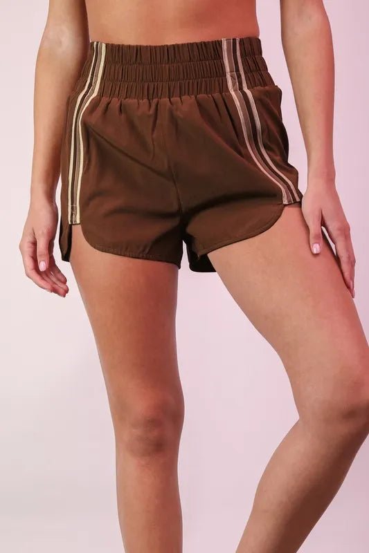 VERY J Striped Trim Detail Activewear Shorts - Robbi & Angel