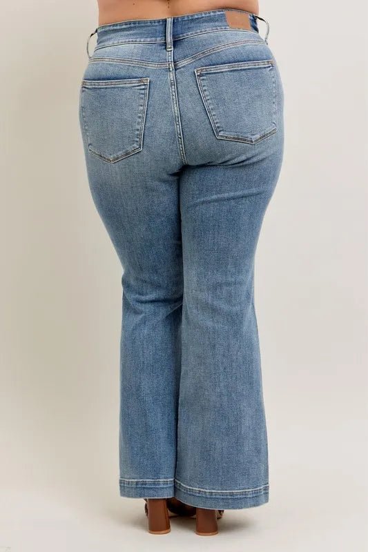 Judy Blue Full Size High - Waist Flare Denim Jeans with Front Seam Detail Plus Size - Robbi & Angel
