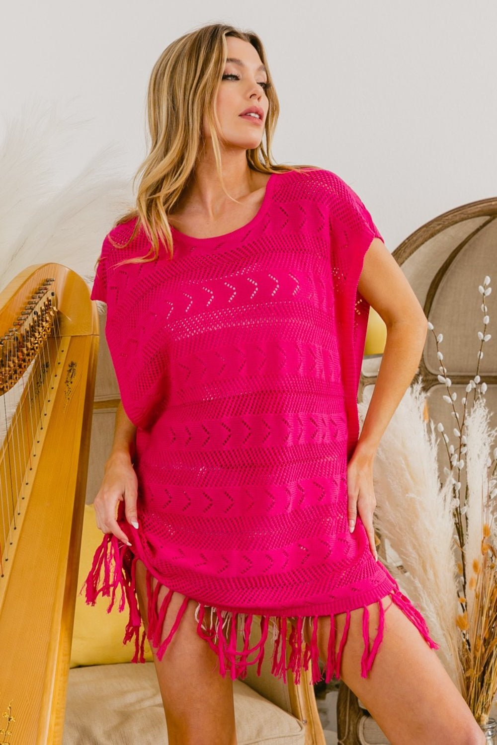 Boho Hem Knit Top with Fringe Details