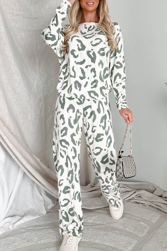 Leopard Animal Print Long Sleeve Loungewear Set - Robbi & Angel