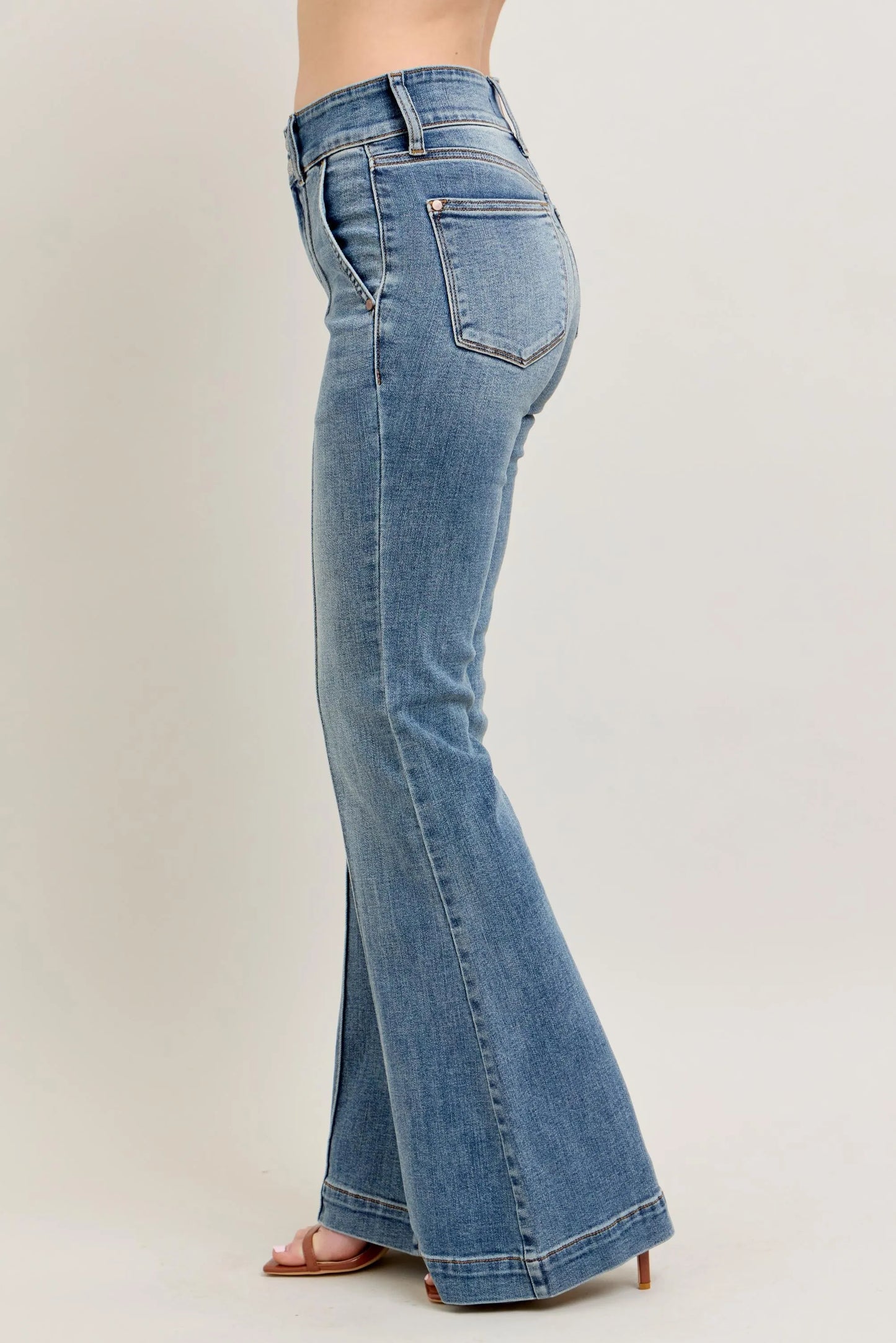 Judy Blue Full Size High - Waist Flare Denim Jeans with Front Seam Detail Plus Size - Robbi & Angel