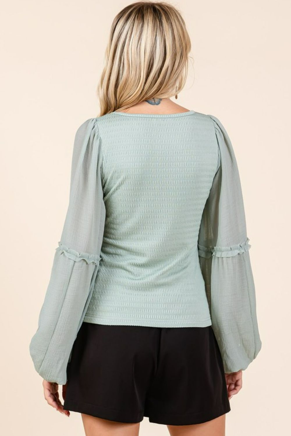 Mittoshop Mixed Media Textured Knit Chiffon Long Sleeve Top - Robbi & Angel