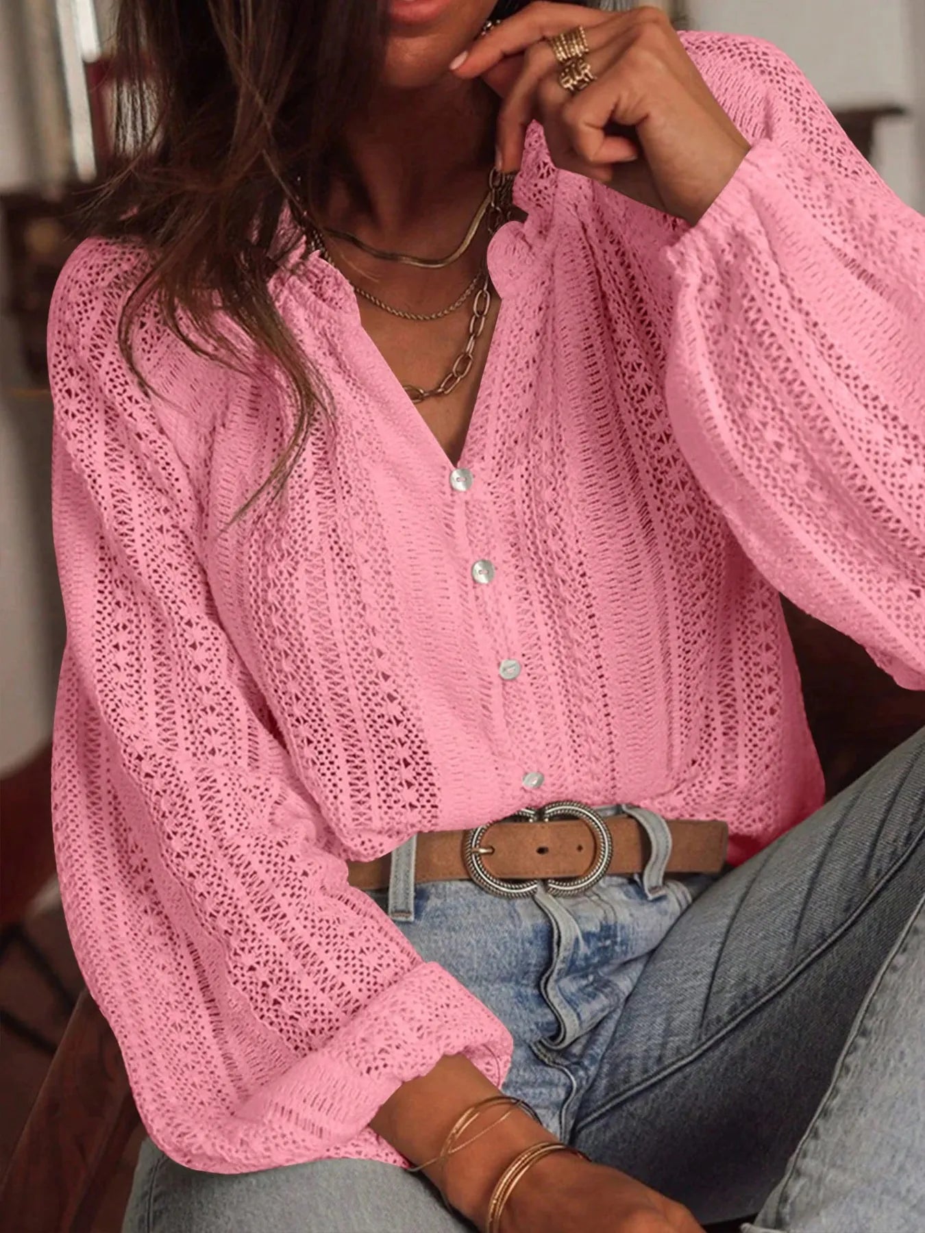 Crochet Notched Button - Front Shirt - Robbi & Angel