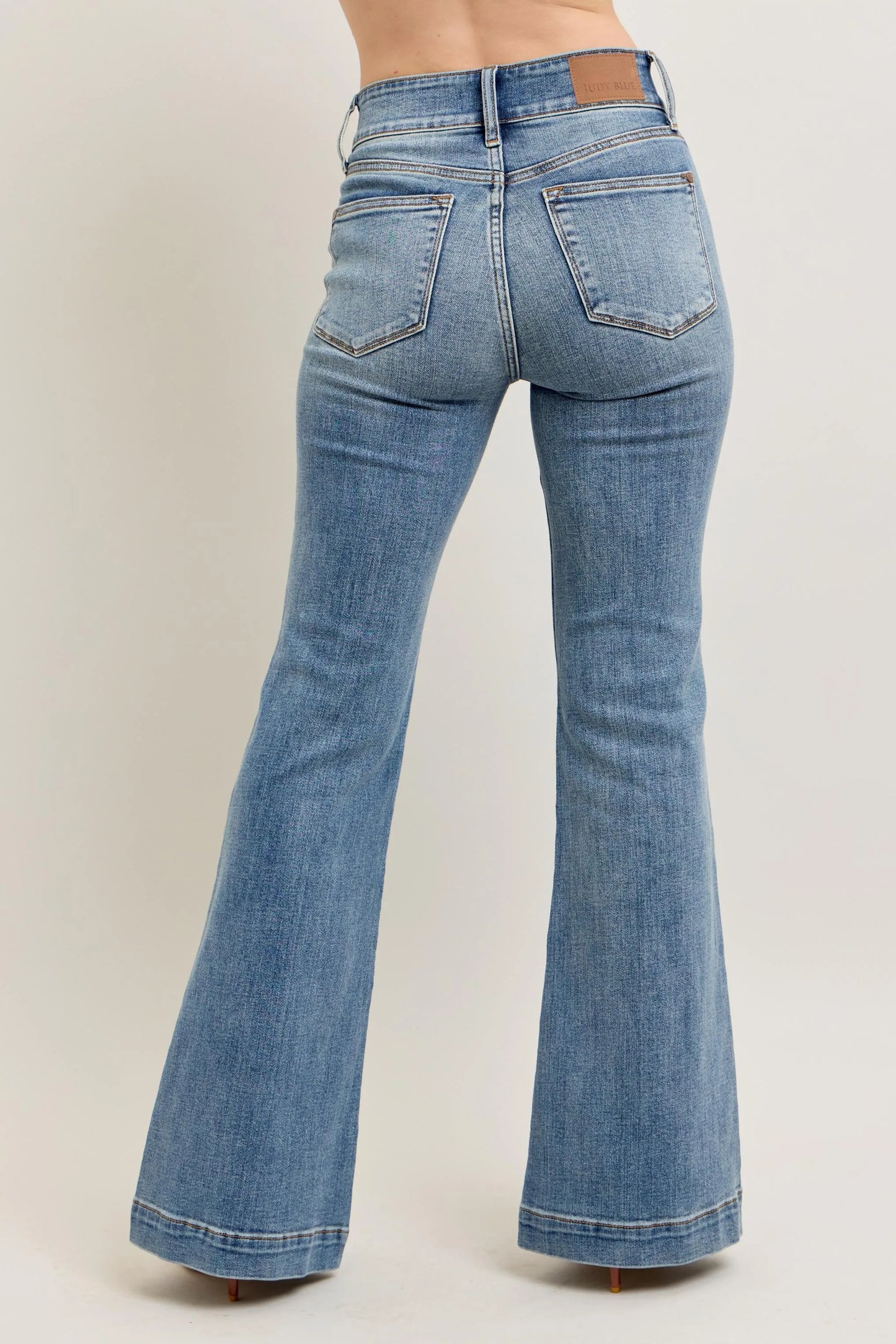 Judy Blue Full Size High - Waist Flare Denim Jeans with Front Seam Detail Plus Size - Robbi & Angel