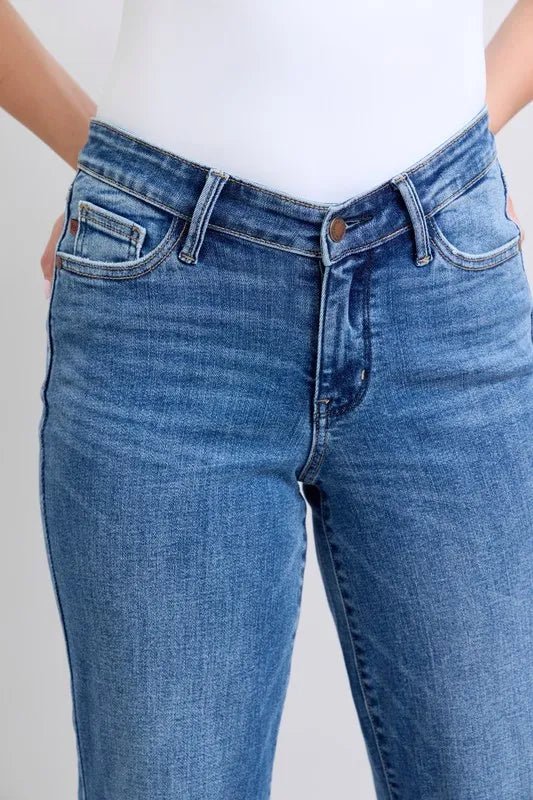 Judy Blue Full Size High Waist V - Front Vintage Wash Straight Jeans Plus Size - Robbi & Angel