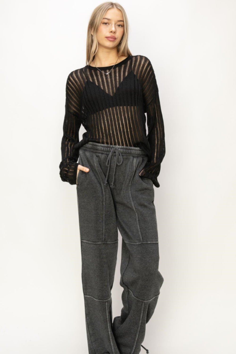 HYFVE Openwork Ribbed Long Sleeve Knit Top - Robbi & Angel