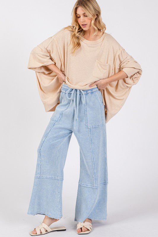 SAGE + FIG Waffle Textured Wide Leg Mineral Washed Pants - Robbi & Angel