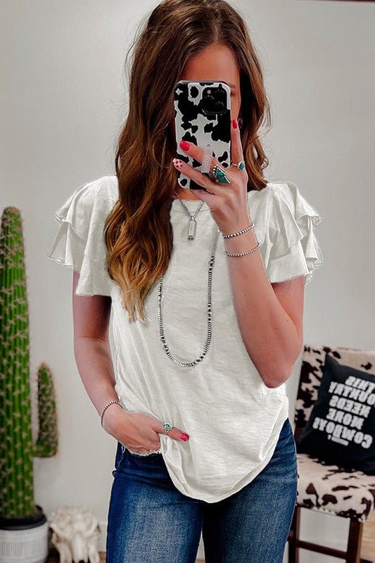 Dark Grey Ruffle Sleeve Plain Blouse - Robbi & Angel