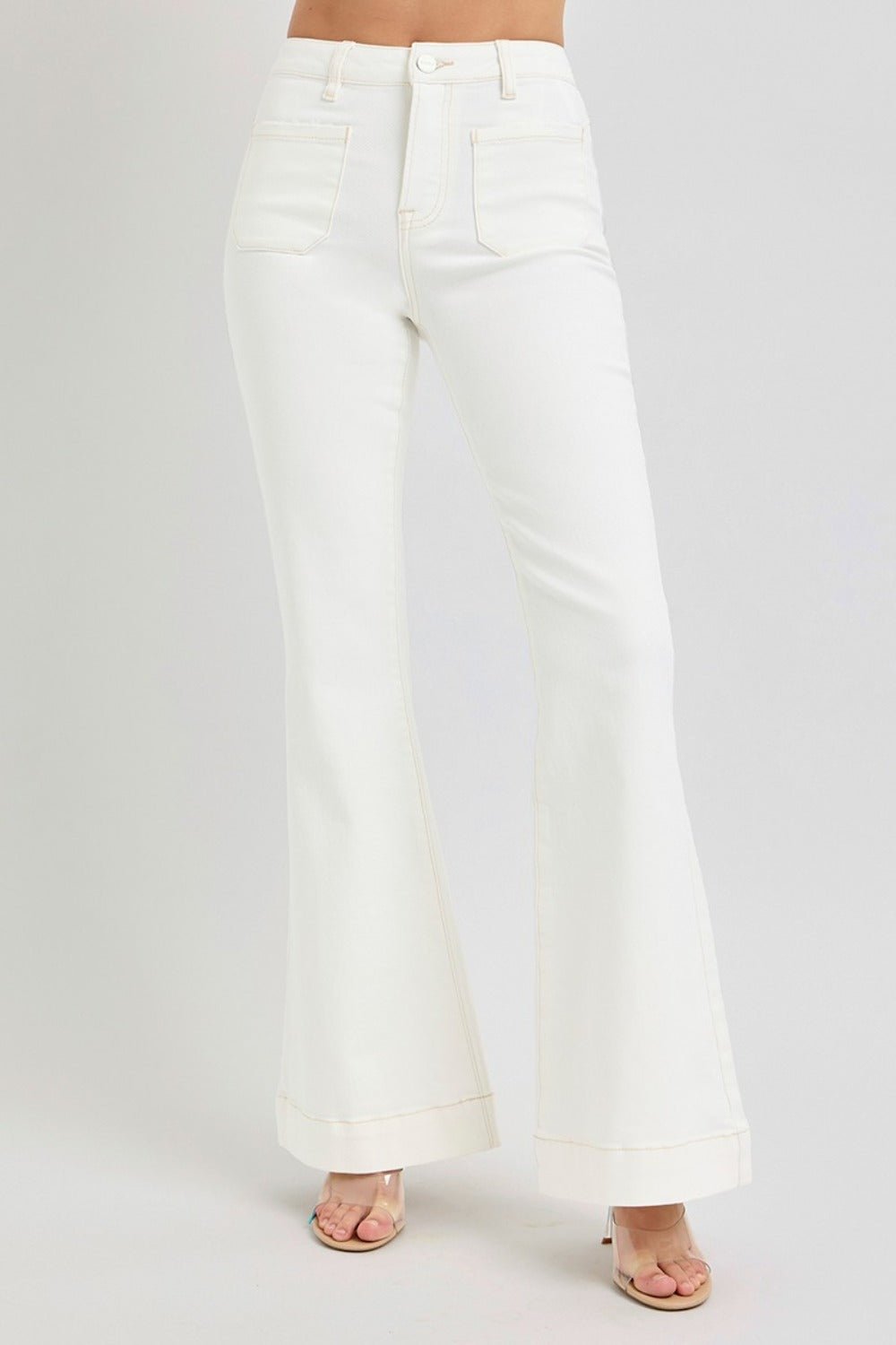RISEN Full Size High Rise Front Patch Pocket Flare Jeans - Robbi & Angel