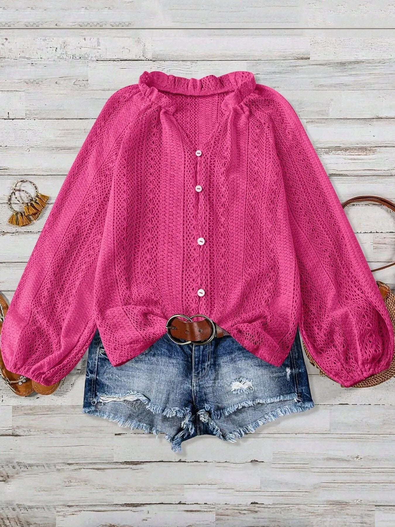 Crochet Notched Button - Front Shirt - Robbi & Angel