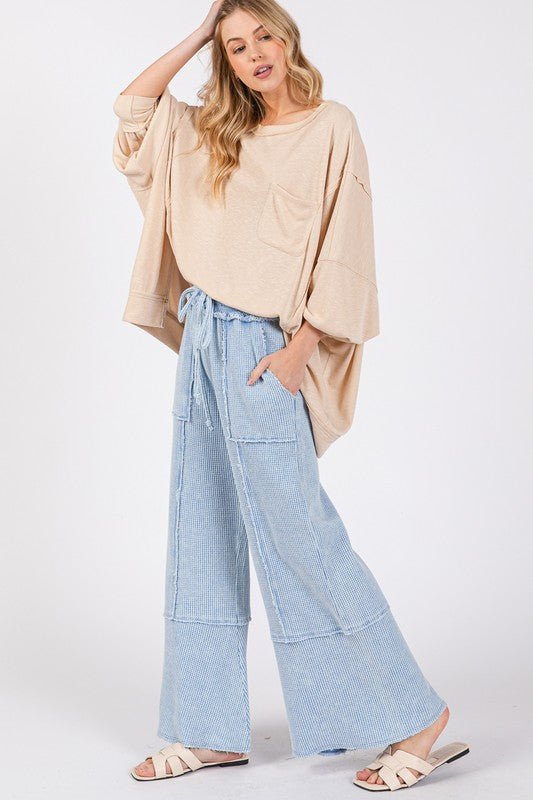 SAGE + FIG Waffle Textured Wide Leg Mineral Washed Pants - Robbi & Angel