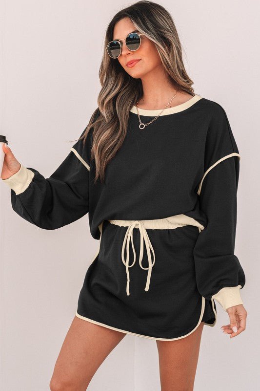 Colorblock Long Sleeve Top and Skort Set - Robbi & Angel