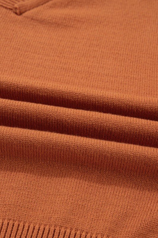 Colorblock Raw Edge Bubble Sleeve V - Neck Sweater - Robbi & Angel