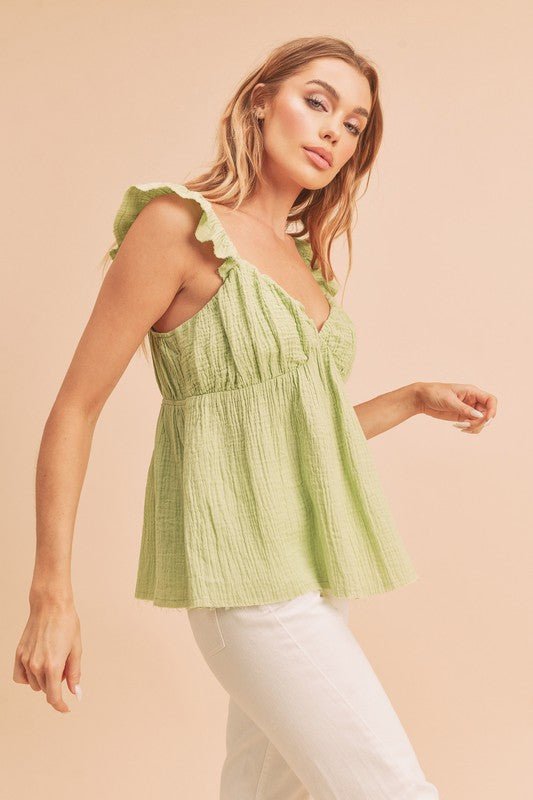 Aemi + Co Sweetheart Neck Ruffled Strap Top - Robbi & Angel