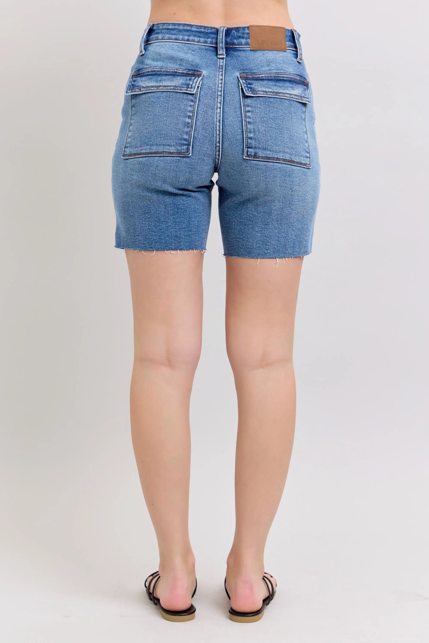 Judy Blue Full Size Mid Rise Bermudas Denim Shorts W/ Back Flap Pockets Plus Size - Robbi & Angel