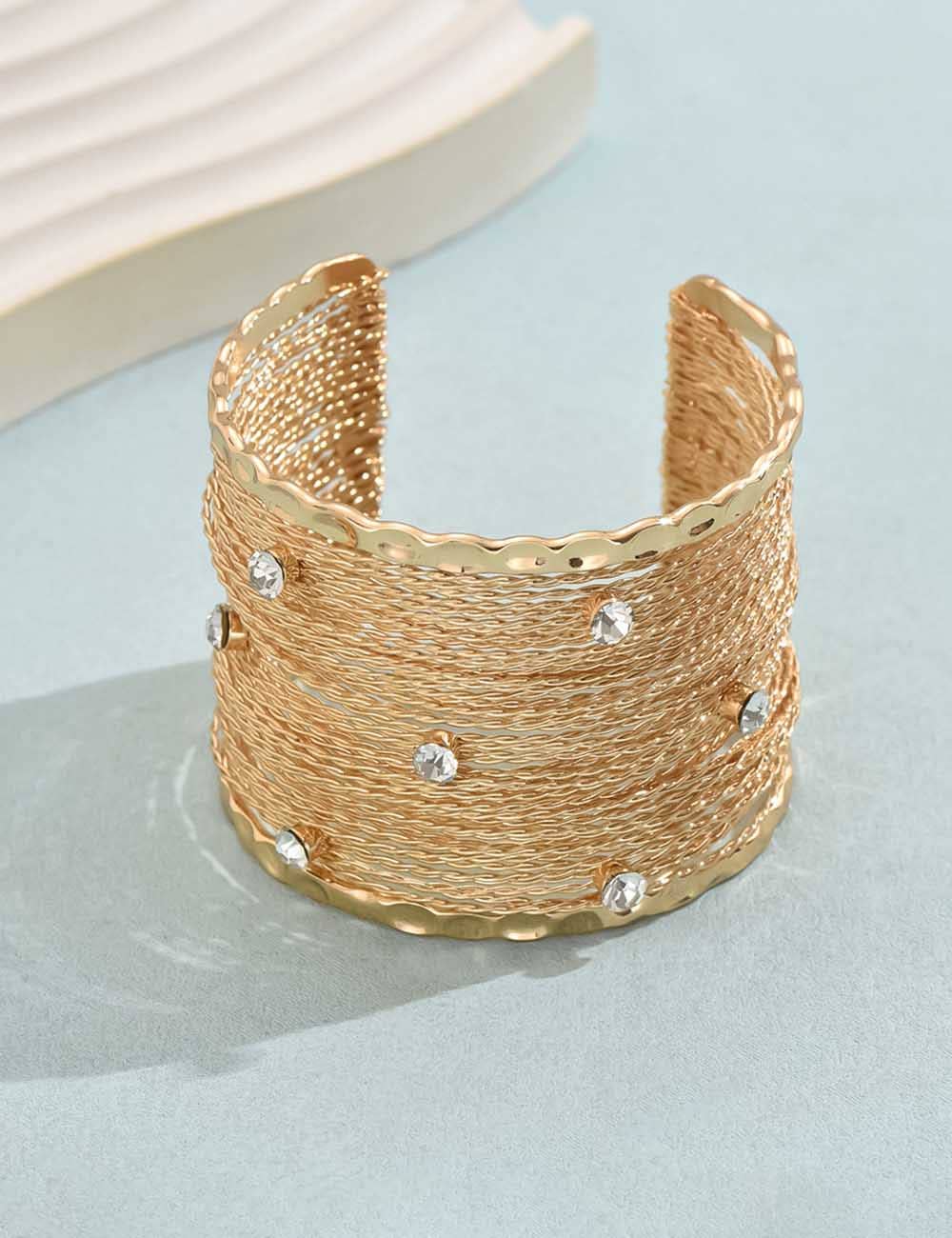 Sparkling Rhinestone Layered Mesh Open Bracelet DP25824