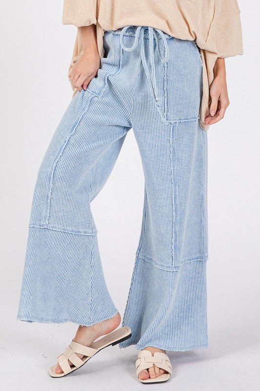 SAGE + FIG Waffle Textured Wide Leg Mineral Washed Pants - Robbi & Angel