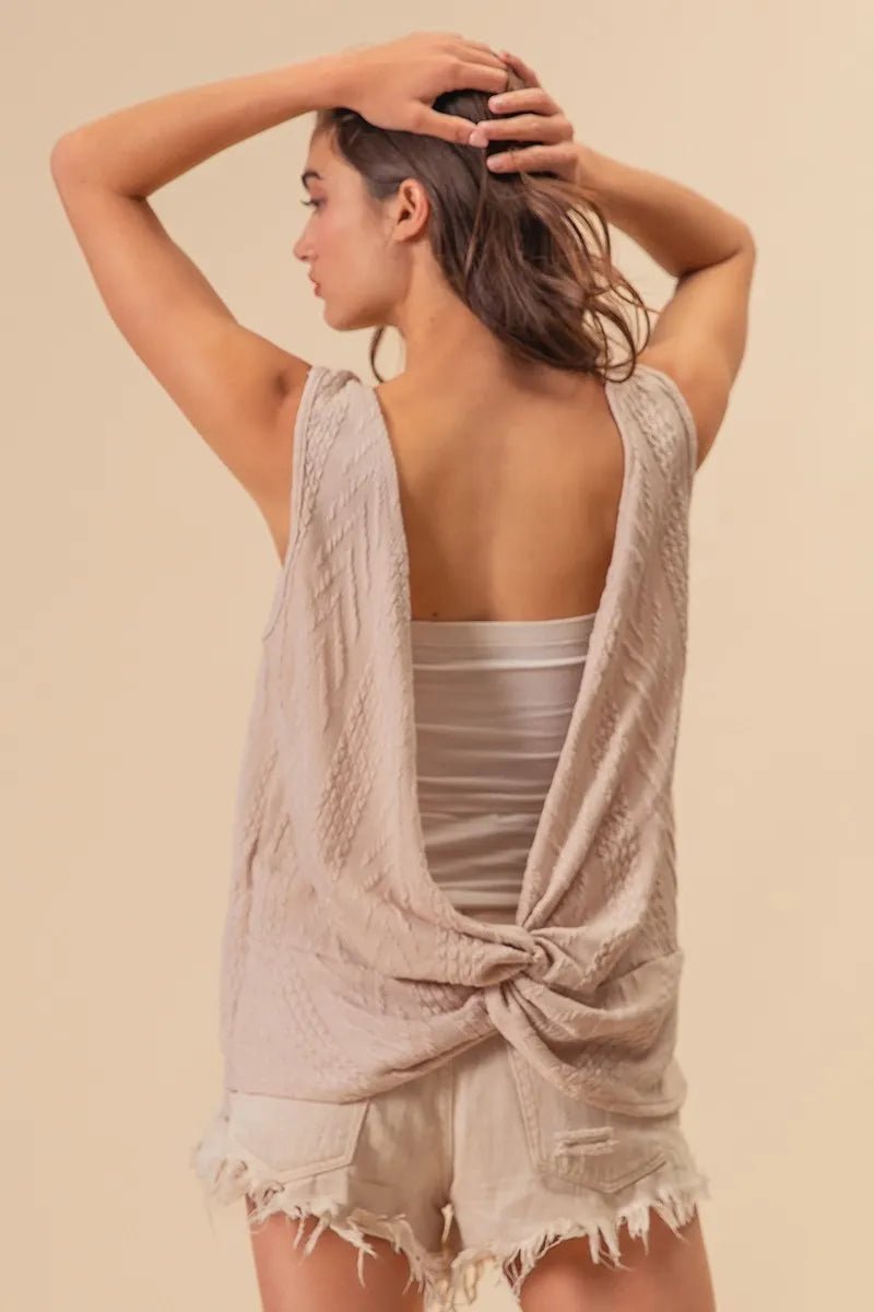 BiBi Textured Sweather Knit Twist Back Sleeveless Top - Robbi & Angel