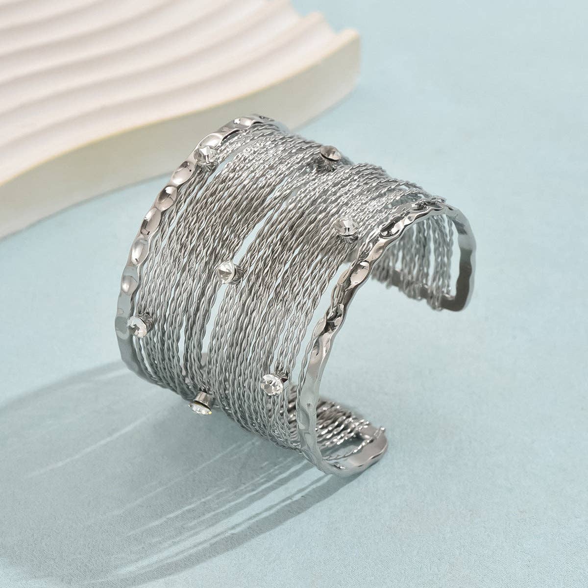 Sparkling Rhinestone Layered Mesh Open Bracelet DP25824