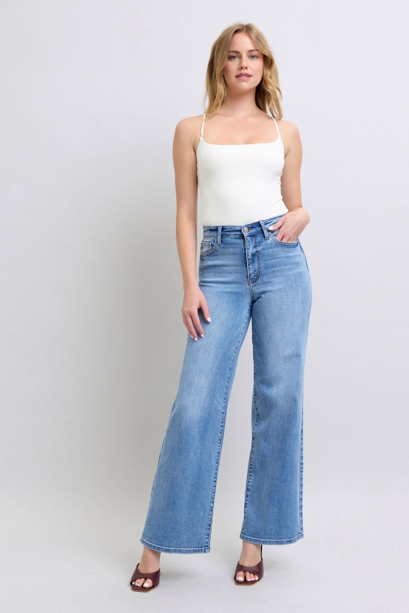 Judy Blue Full Size Wide Leg Jeans with Pockets - Robbi & Angel