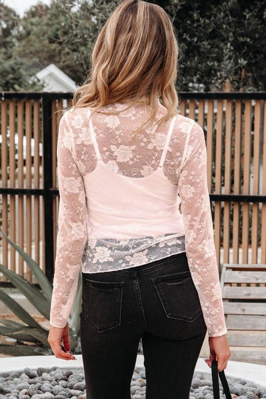 Floral Lace Sheer Mesh Long Sleeve Top - Robbi & Angel