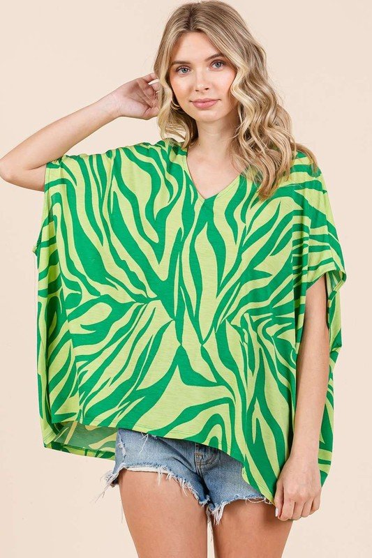 Mittoshop Zebra Print V - Neck Short Sleeve Oversized Top - Robbi & Angel