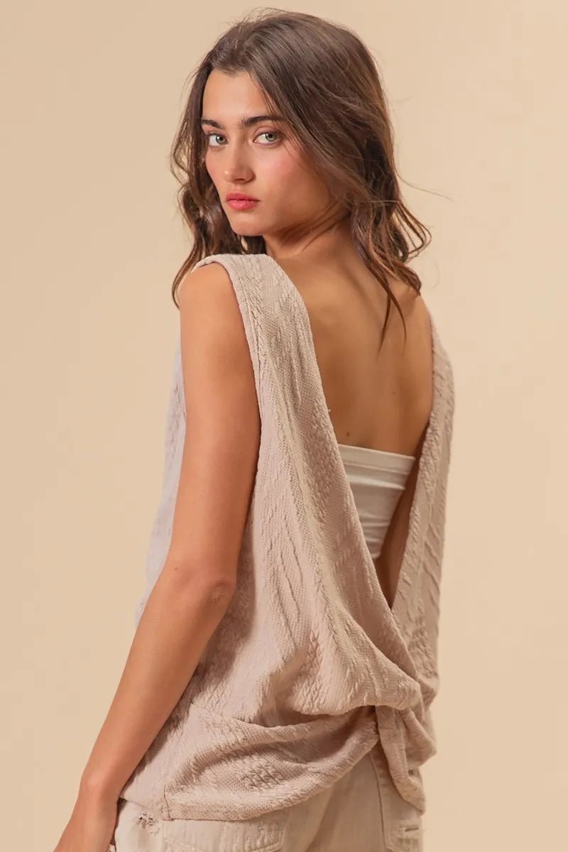 BiBi Textured Sweather Knit Twist Back Sleeveless Top - Robbi & Angel