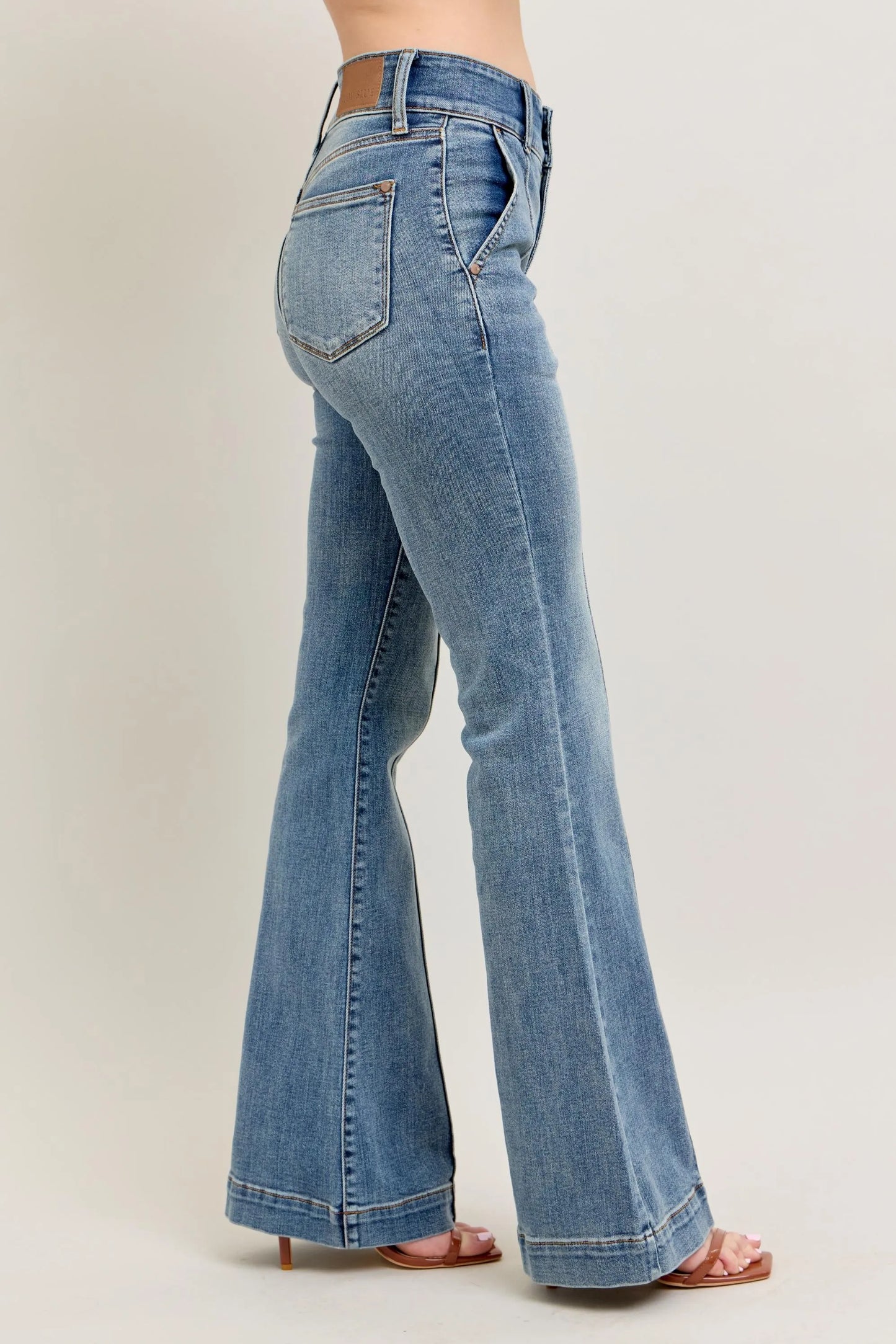 Judy Blue Full Size High - Waist Flare Denim Jeans with Front Seam Detail Plus Size - Robbi & Angel