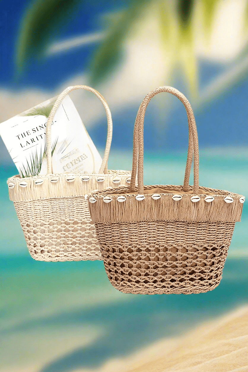 Sea Shell Iconic Faux Straw Tote Basket - Robbi & Angel