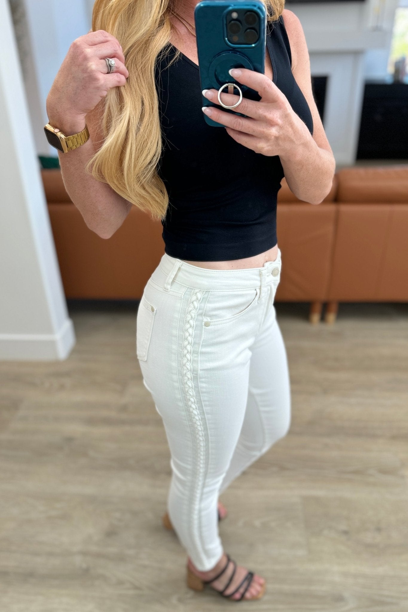Maddie Mid Rise Braided Side Seam Relaxed Jeans - Robbi & Angel