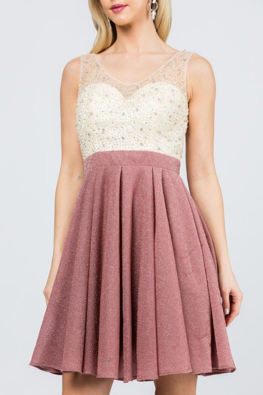 A - Lined short dress with rhinestone applique - Robbi & Angel