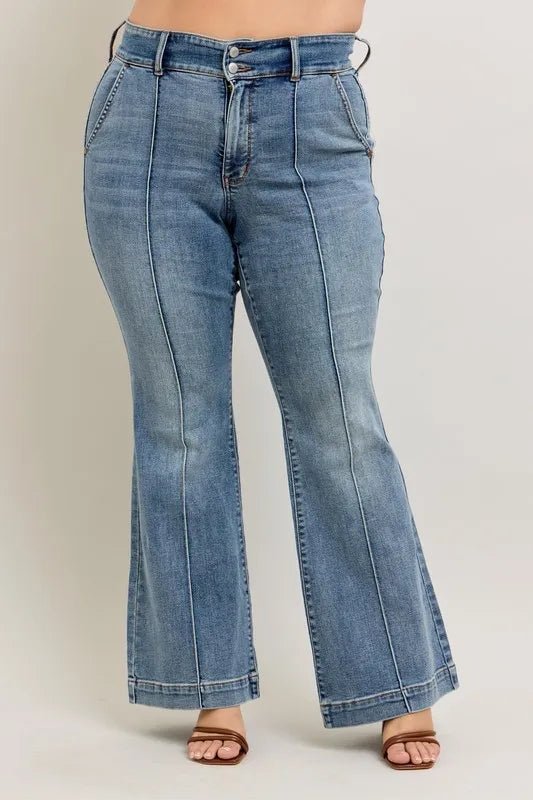 Judy Blue Full Size High - Waist Flare Denim Jeans with Front Seam Detail Plus Size - Robbi & Angel