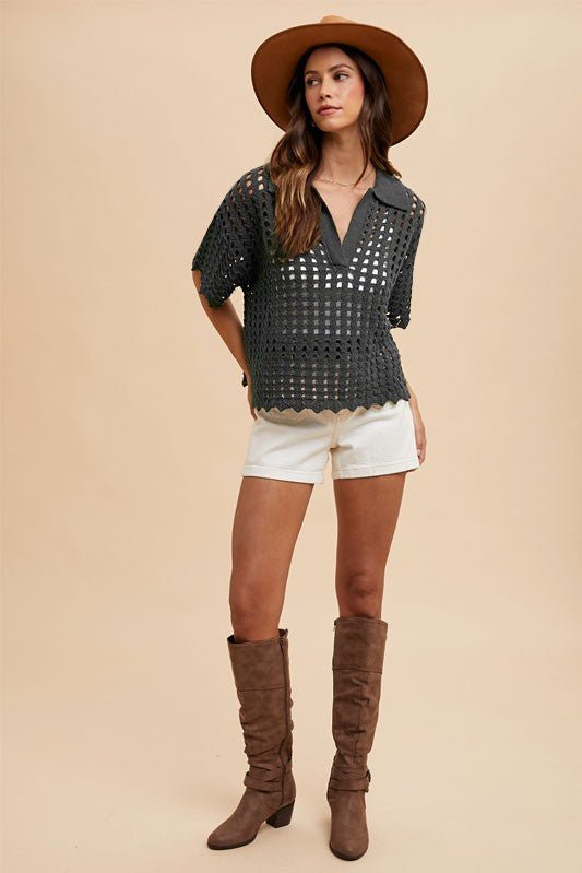 Annie Wear Openwork Johnny Collar Knit Cover Up - Robbi & Angel