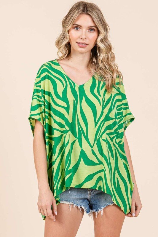 Mittoshop Zebra Print V - Neck Short Sleeve Oversized Top - Robbi & Angel