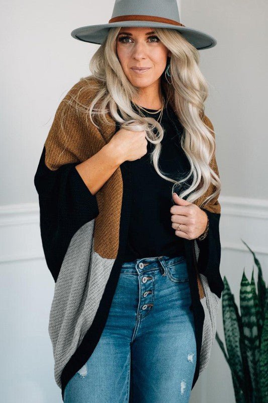 Brown Neutral Colorblock Drapey Cardigan - Robbi & Angel