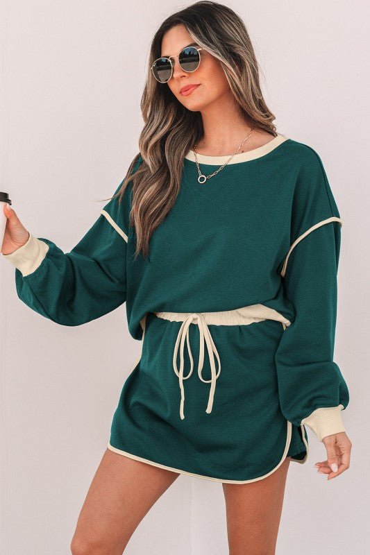 Colorblock Long Sleeve Top and Skort Set - Robbi & Angel