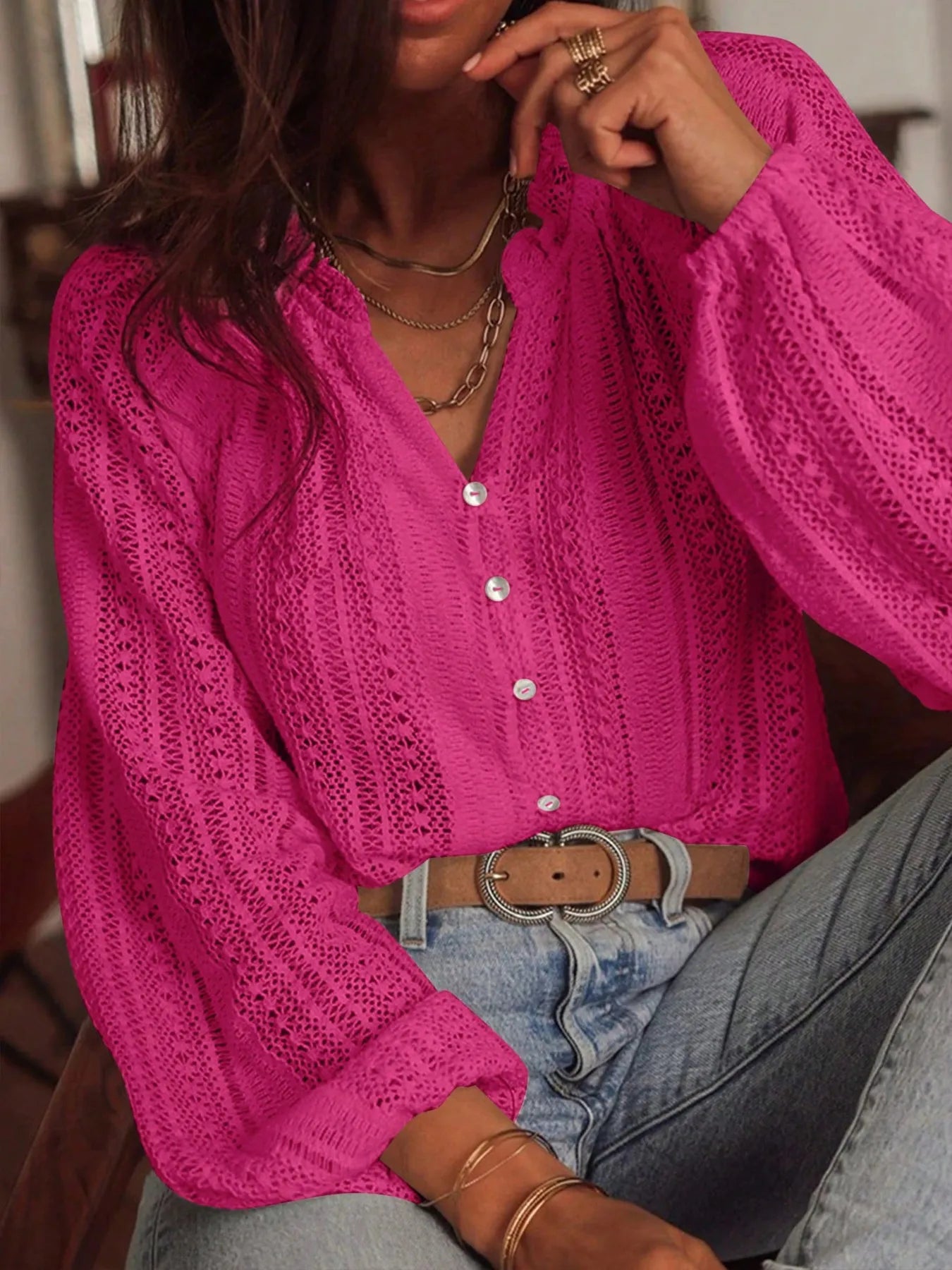 Crochet Notched Button - Front Shirt - Robbi & Angel