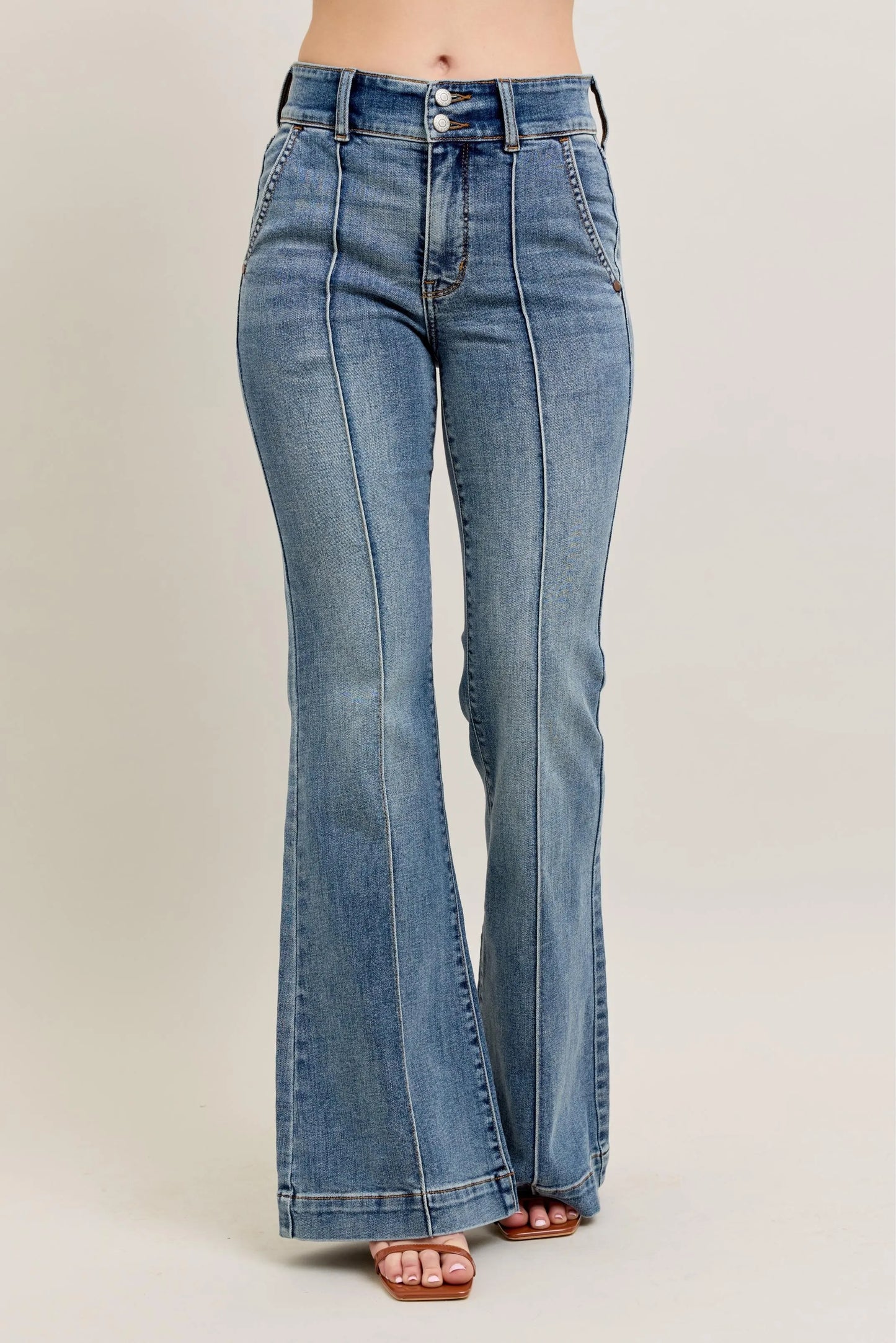 Judy Blue Full Size High - Waist Flare Denim Jeans with Front Seam Detail Plus Size - Robbi & Angel
