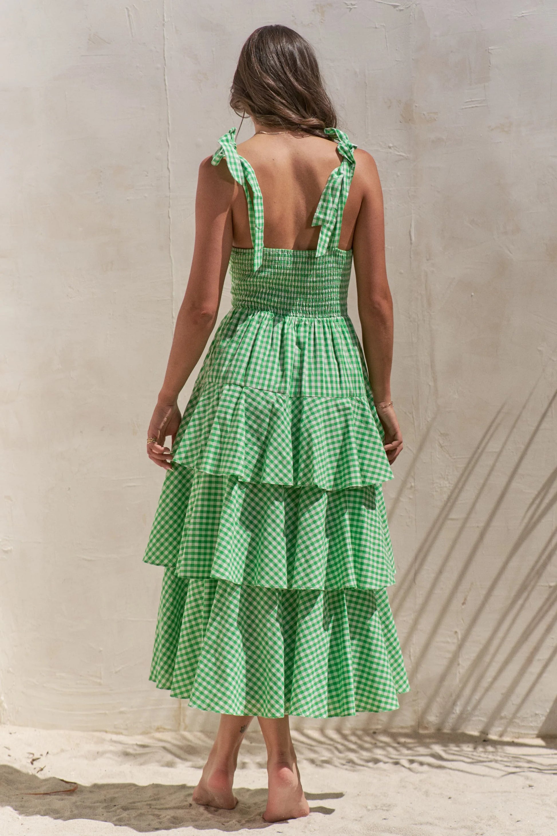 Jade By Jane Sleeveless Gingham Print Tiered Midi Dress - Robbi & Angel