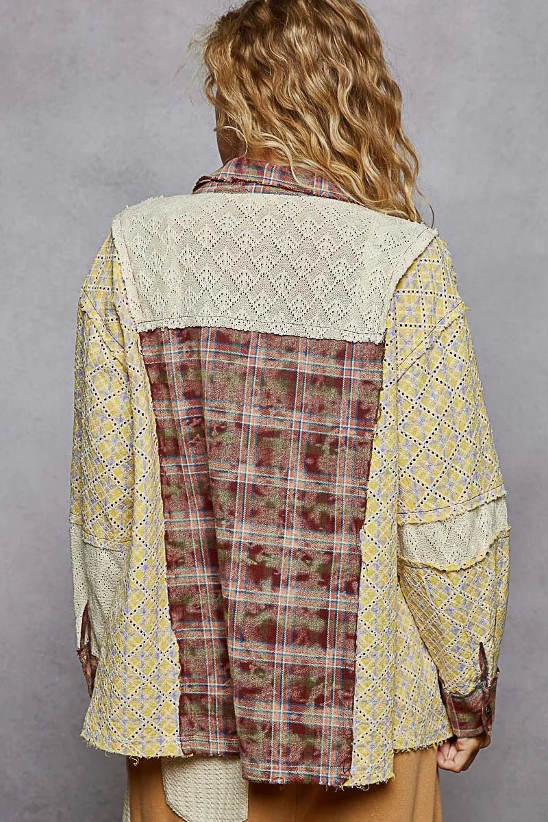 POL Studded Contrast Plaid Long Sleeve Shirt - Robbi & Angel